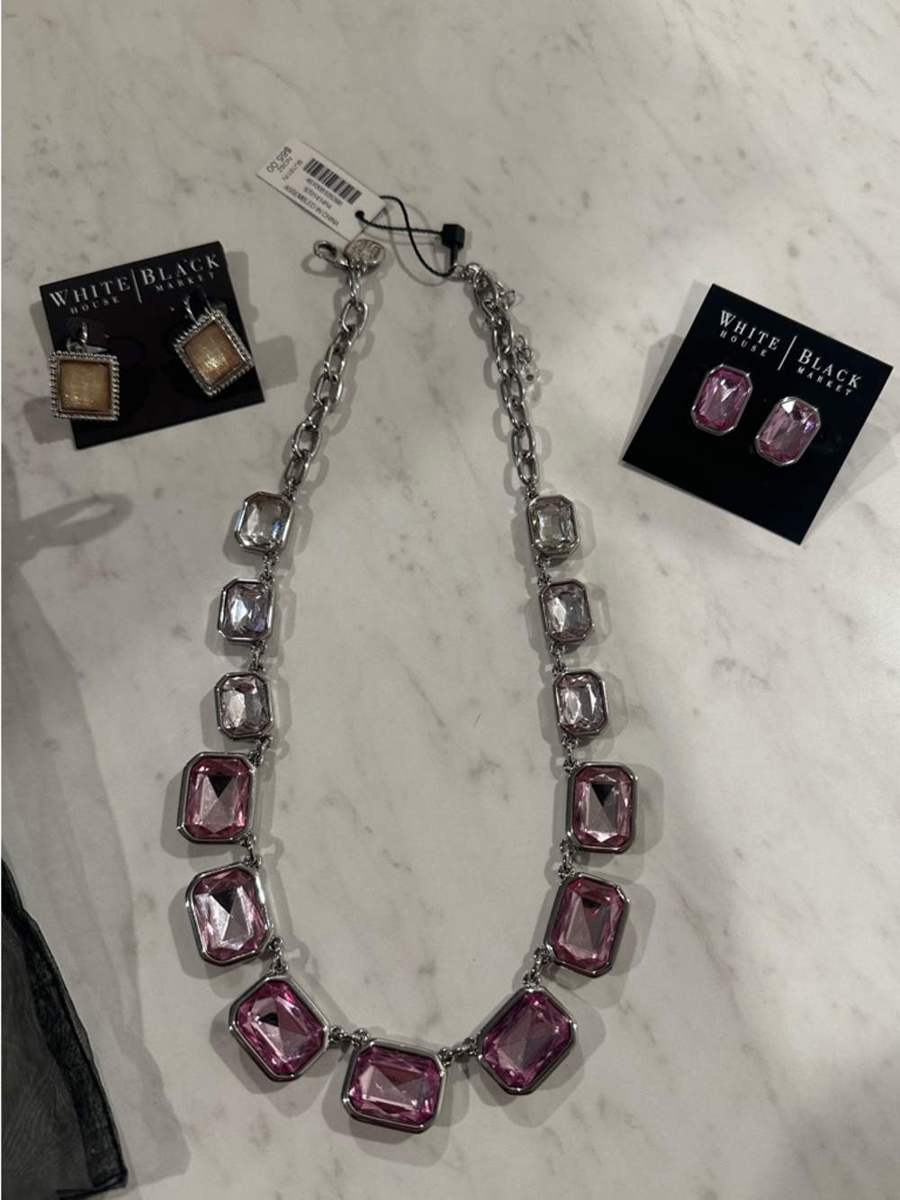 White House Black Market Silver-Tone Pink Crystal Collar Necklace